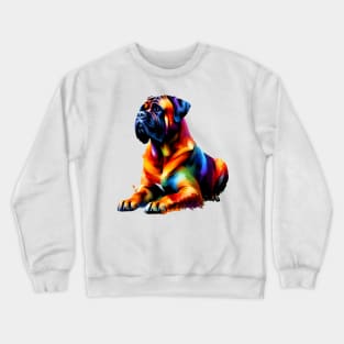 Abstract Colorful Splash Bullmastiff Sitting Portrait Crewneck Sweatshirt